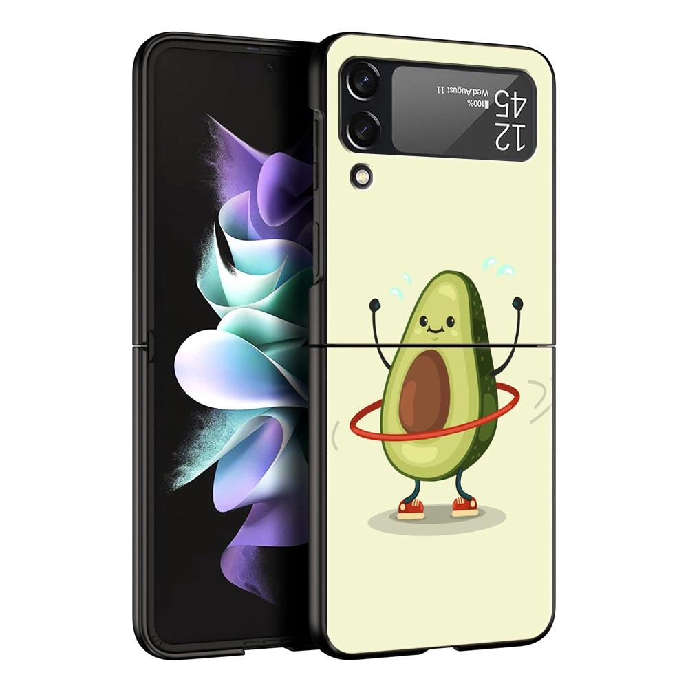 Милый чехол для телефона с авокадо и йогой для малышей для Samsung Z Flip3 Flip4 Flip5 Shell для Z Flip 3 Flip 5 4 5G Черная жесткая складная задняя крышка