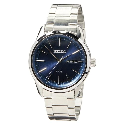 Seiko SNE525P1 Men's Quartz Watch, SOLAR Blue and Silver, Overseas Model