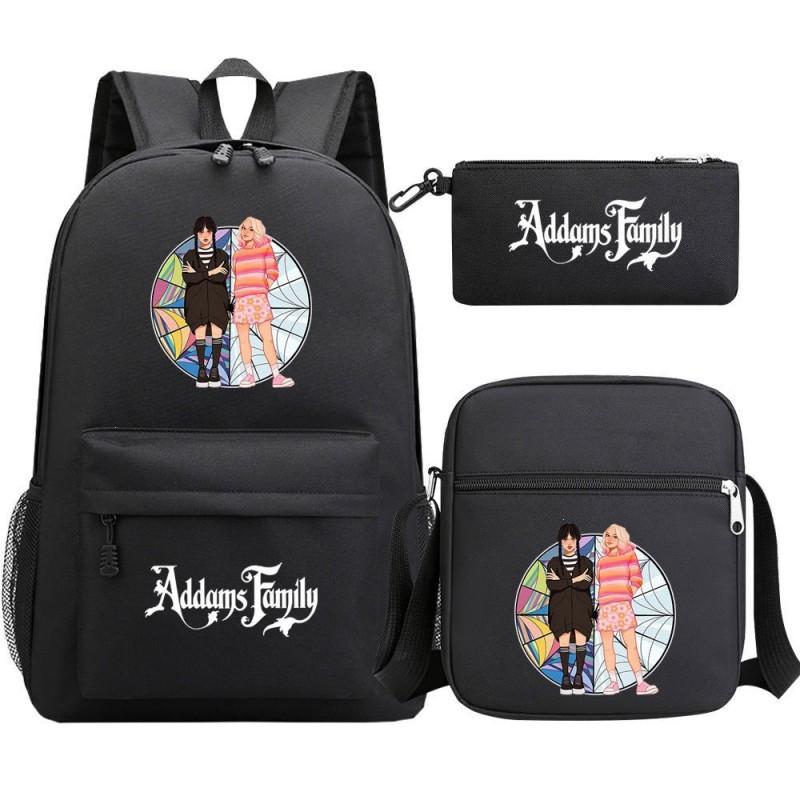 Wednesday Inspired Teen School Backpack Set 3pcs Oxford Fabric Dual Shoulder Bag Boys Girls Street Style
