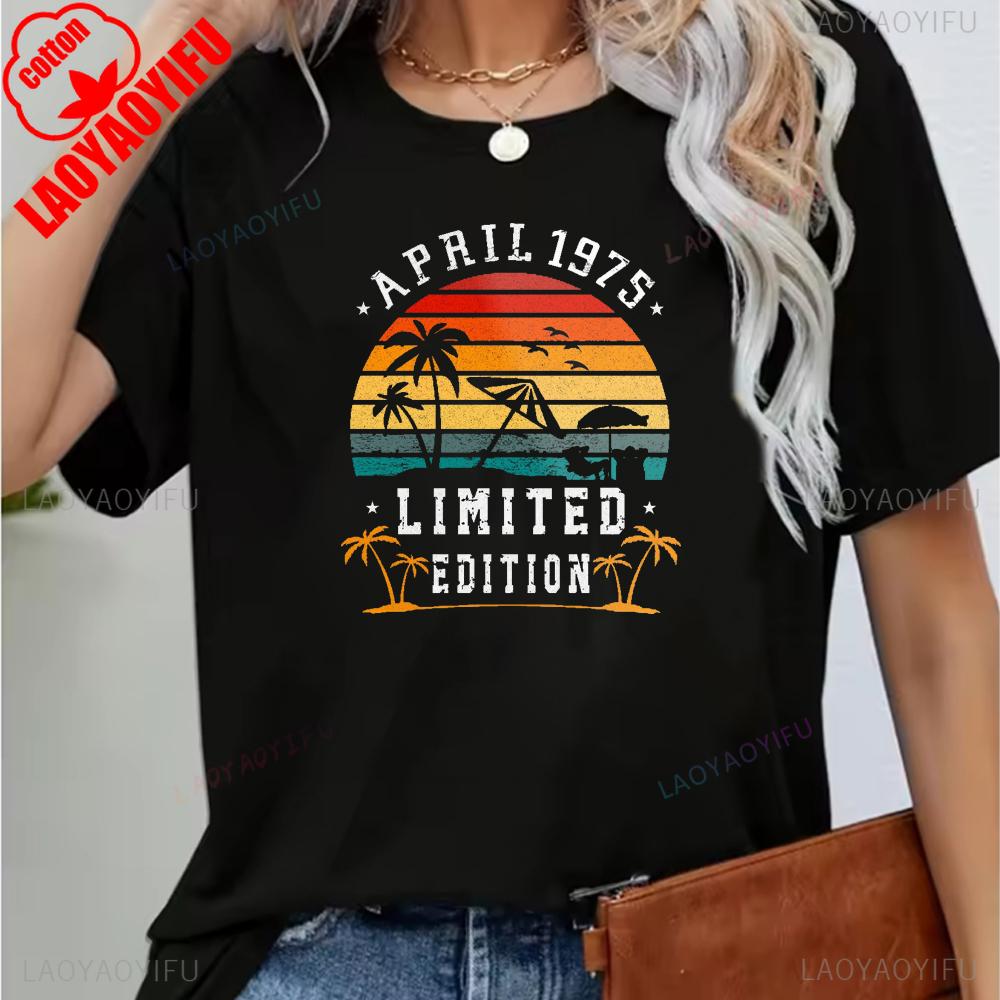 Vintage 1975 Funny 50Th Birthday Gifts 50 Years Old Retro Print TShirt Short Sleeve Crew Neck Casual Top for Summer Spring