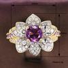 Huitan Gentle Flower Shaped Women Ring Luxury Wedding Engagement Inlaid Shiny Purple CZ Party Fashion Accessories Jewelry Gift