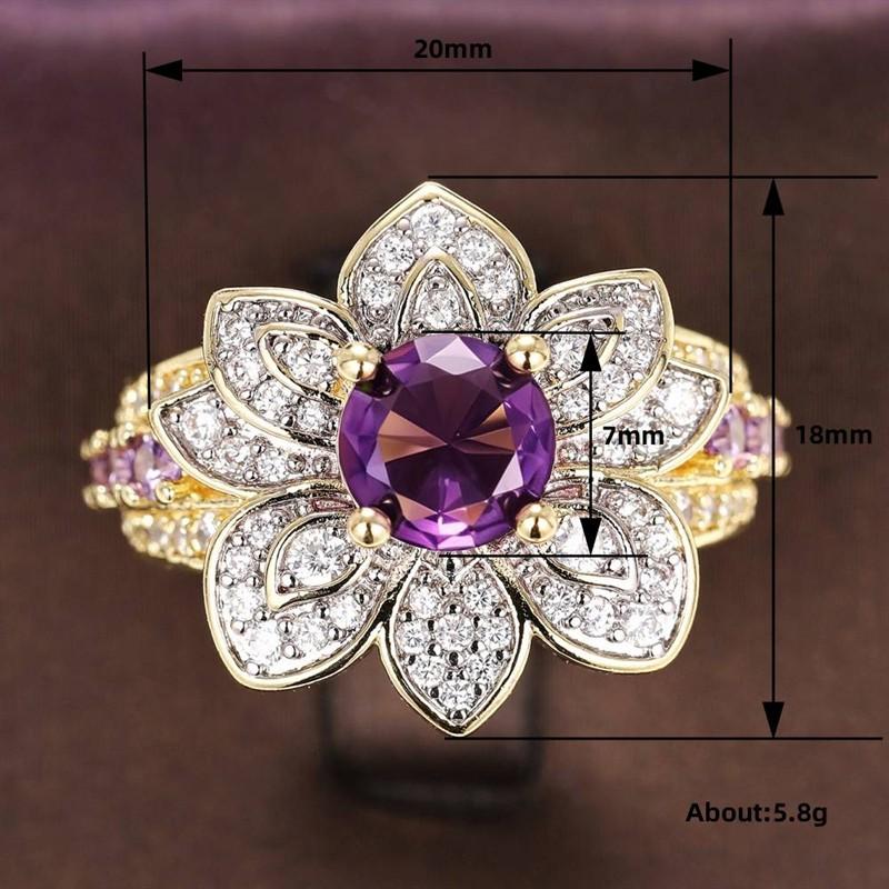 Huitan Gentle Flower Shaped Women Ring Luxury Wedding Engagement Inlaid Shiny Purple CZ Party Fashion Accessories Jewelry Gift