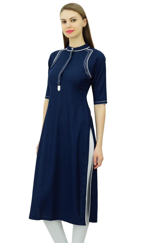 Phagun Mandarin Collar Kurti For Womens Ethnic India Tunic Top Ladies Rayon