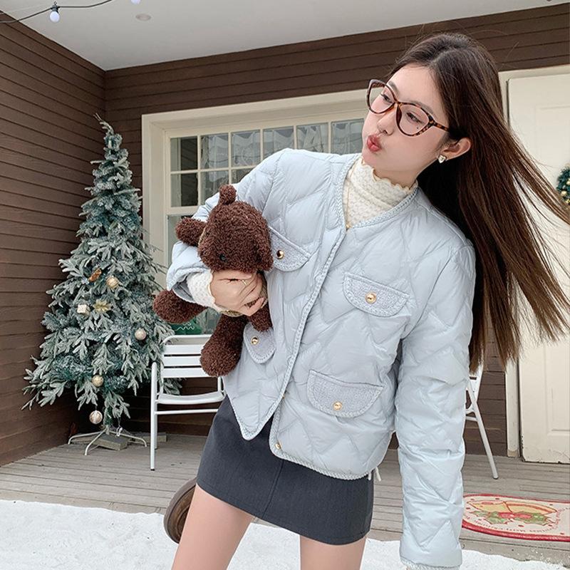 Xiaoxiangxiangfeng Thin Cotton Jacket Short Xiaoxiangfeng Sea Salt Blue Milk Cream White Grapefruit Powder