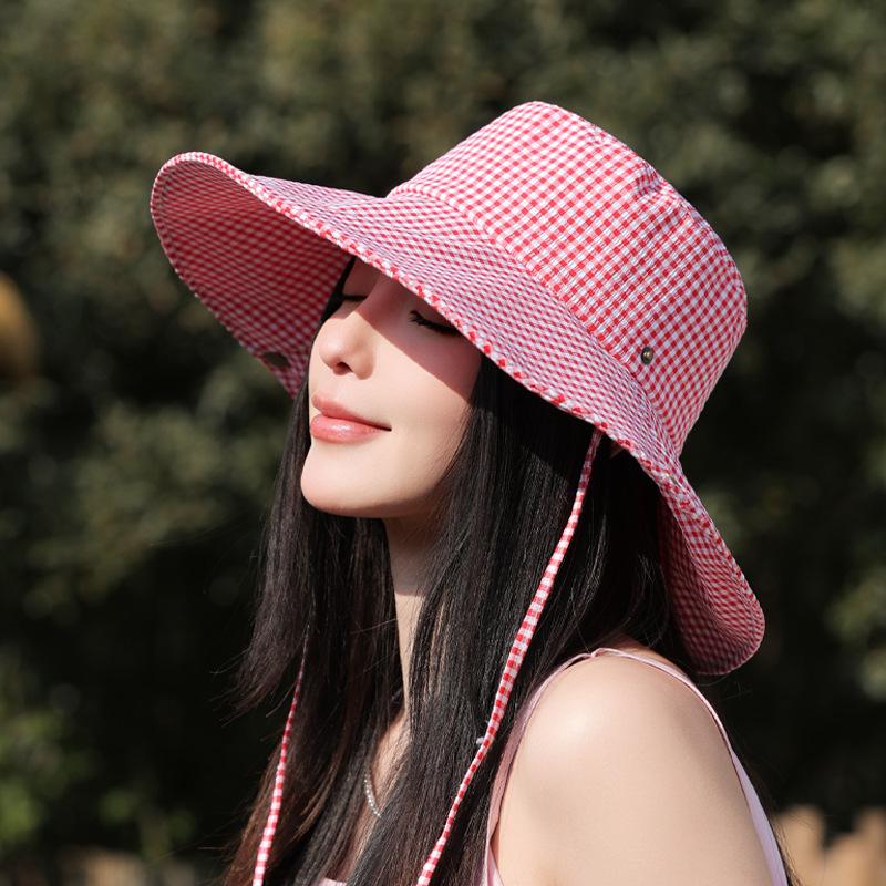 Клетчатая шляпа с большими полями детская летняя уличная дорожная солнцезащитная панама, маленькая универсальная солнцезащитная шляпа