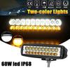 1X 6" 60W Car Top Led Offroad Work Light Bar Dual Color White & Amber Waterproof