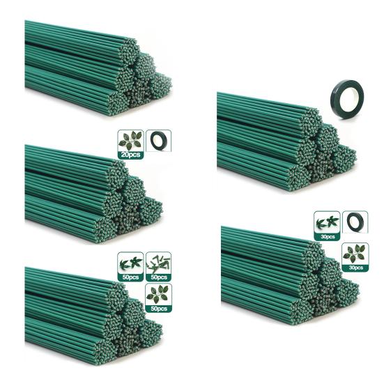 Стержни для роз ручной работы, упаковка стеблей букета, цветочные поделки, цветочные стержни из зеленой тонкой проволоки с комплектом материалов для цветочных ветвей