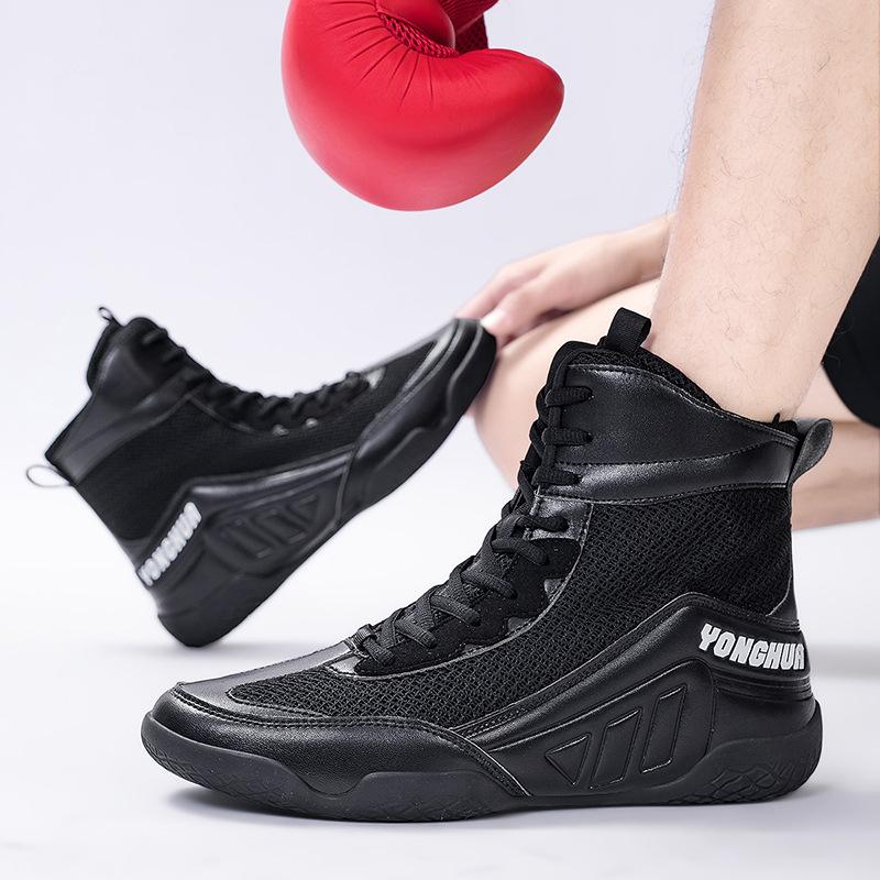 Wrestling Shoes Men's Middle Help Professional Boxing Shoes Non-slip and Wear-resistant Fighting Shoes Fighting Special Training Shoes Muay Thai