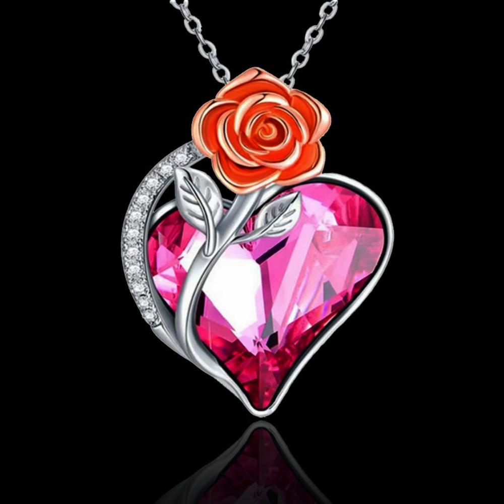 Ожерелье с подвеской в ​​виде розы в форме сердца, женский ювелирный подарок