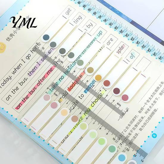 Morandi Color Page Markers Index Sticker Tabs with Built-in Scale Ruler, Transparent Office Document Dividers PET Markers, Compact Writable