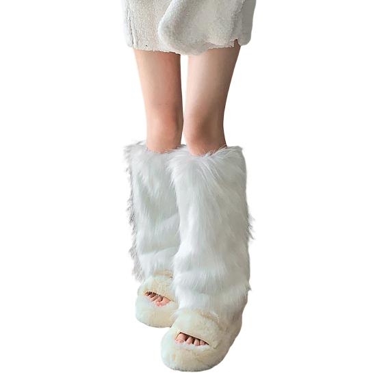 Yousheng Fuzzy Leg Warmers Women Knee Length Faux Fur Leg Warmers Winter Long Boots Shoes Cuff Cover for Girls Street Party Daily Wear