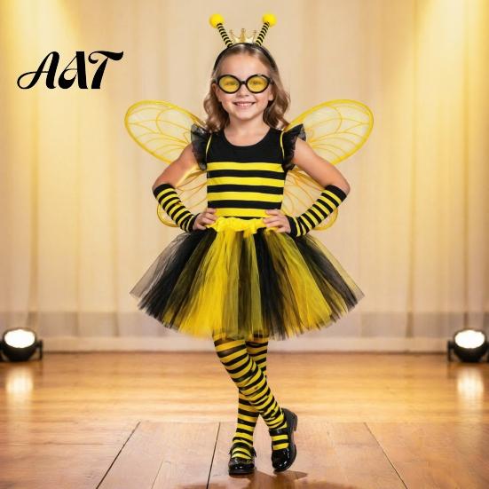 Soft Fabric Dress Up Wings Cute Bee Wing for Kids, Honey Festival Costume, Princess Girls Easy to Wear Butterfly Cape Accessory Toddler Pretend