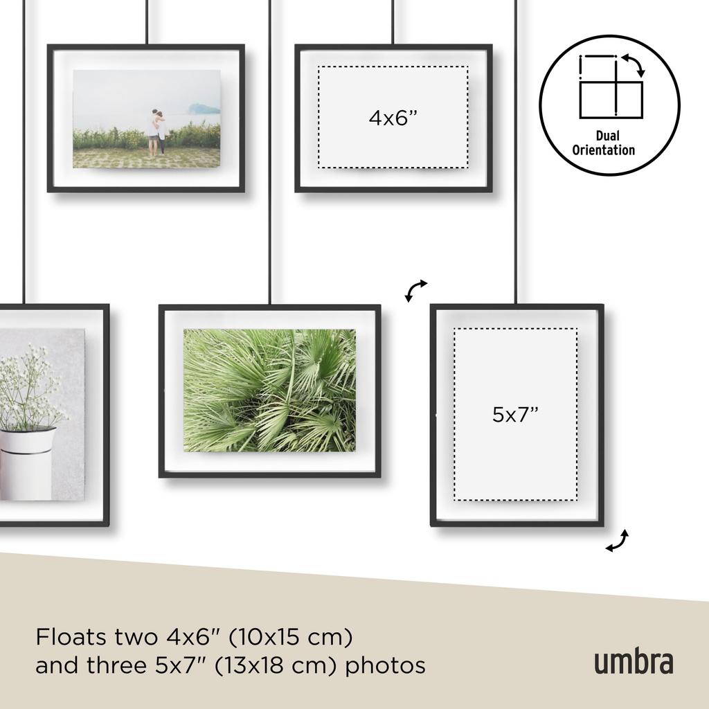 Umbra Photo Photo Holds Photos and Interior W66 X D1 X Umbra Black Frame, Display, Postcards, 2L, Wall-Mounted, Hanging, Decor, H64.5cm, Exzibit,