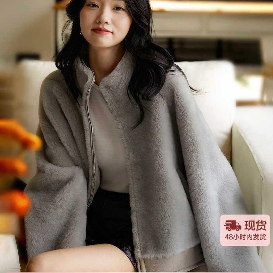 Winter new Barn wind protection fur integrated stand-up collar sheepskin fur two wear environmentally friendly fur jacket women's new