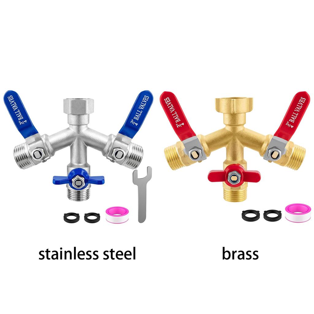 3 Way Hose Splitter Stainless Steel Garden Hose Manifold with Shut-off Valves 3/4in GHT Thread for Outdoor Spigot Faucet