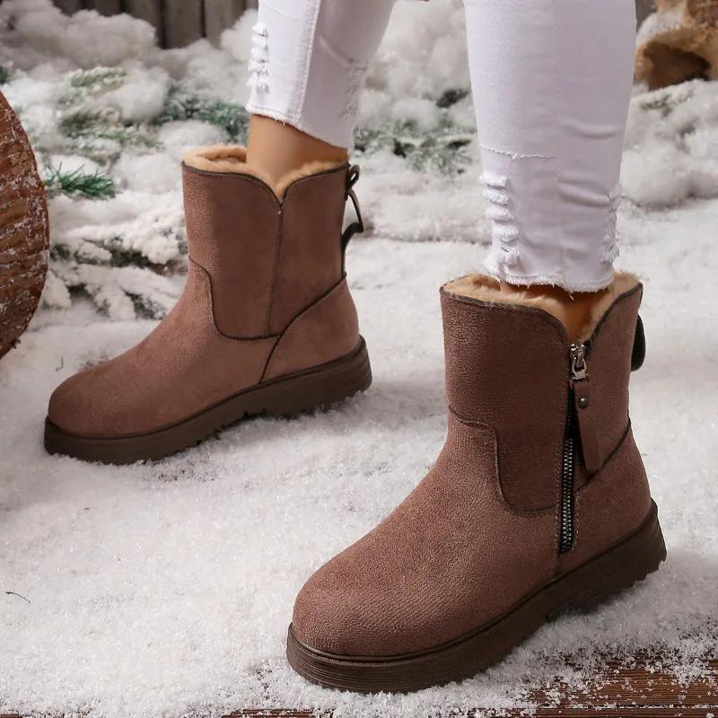 Модные лаконичные теплые ботинки Женские 2024 Горячая распродажа Обувь для женщин Ботильоны Женские Круглый носок Низкий каблук Боковая молния Обувь Женская Zapatos