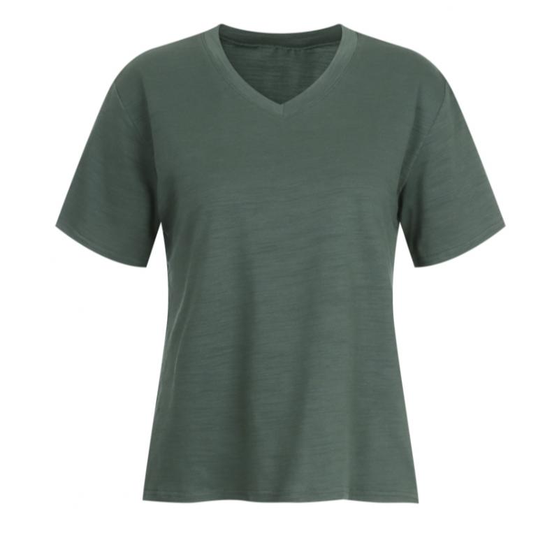 [Shop  ] Women S V Neck CoTTon Span Slab ShorT SleeVe Plain T ShirT Dai wSh 21196 whiTe