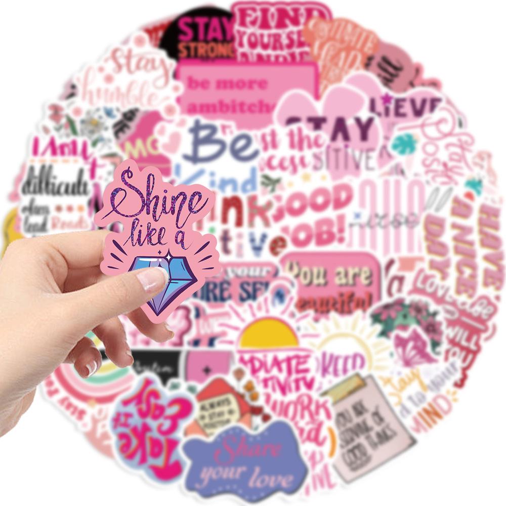 50 Pink Inspirational Phrases Graffiti Stickers Decorate Guitar Notebook Suitcase DIY Waterproof Stickers
