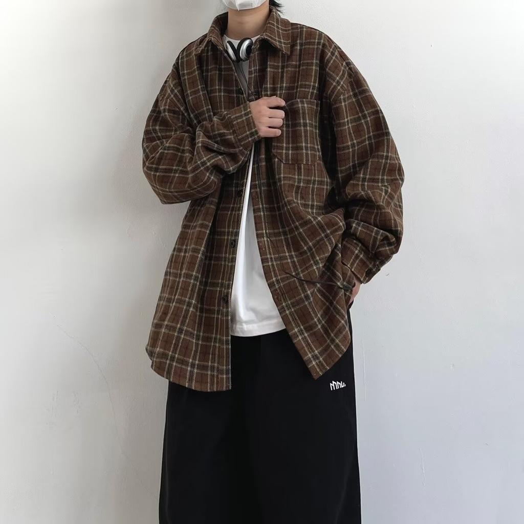 Осенне-зимний японский ретро комбинезон клетчатая рубашка для мужчин и женщин в студенческом стиле, толстая простая повседневная рубашка с длинным рукавом, пальто
