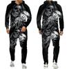Mens Tracksuit Autumn And Winter Hoodie +Pants Two Piece Set Cool 3D Skull Print Mens Fashion Hoodies Sweatshirts Suits