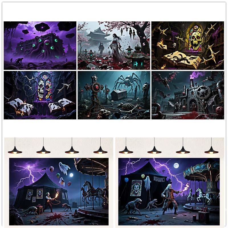 Horror Haunted House Tapestry Photography Background Halloween Vampire Scary Ghost Photo Studio Portrait Decor Backdrop