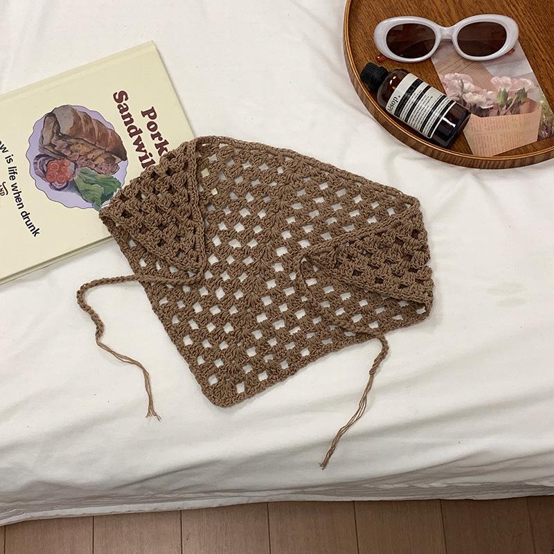 Платок ручной работы крючком женский 2024 новый сладкий французский треугольный полотенце интернет знаменитость вязаная повязка на голову повязка на голову