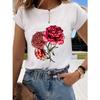 Floral Sweet and Cute Fashion Printing Women's O-neck Clothes T-shirt Short-sleeved Casual Daily Top