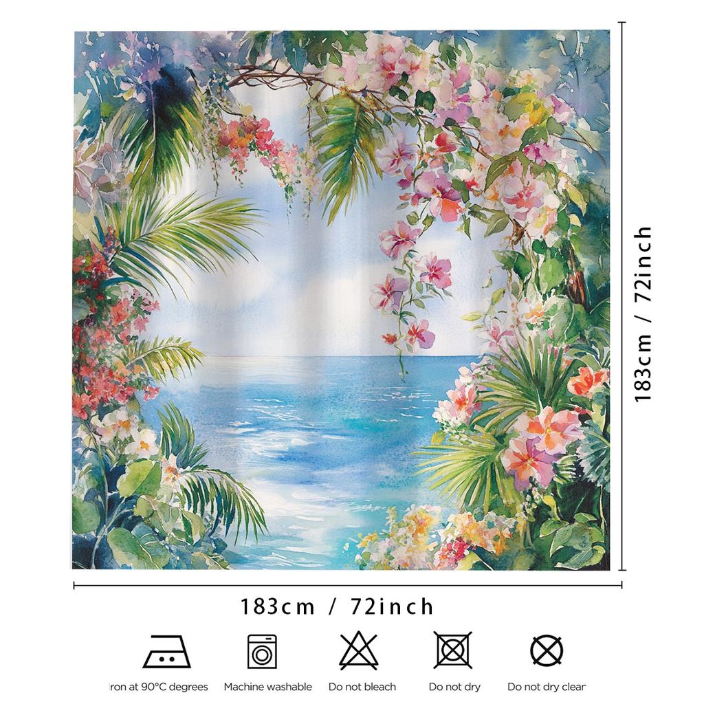 1 шт. Шторка для душа Spring Fantasy Ocean - Яркие цветы и тропические сцены, Полиэстер, Декор для ванной комнаты, Цветочная шторка для душа