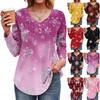 Women's Fashion Casual Christmas Tree Print V-Neck Decorative Button Long Sleeve T-Shirt Top