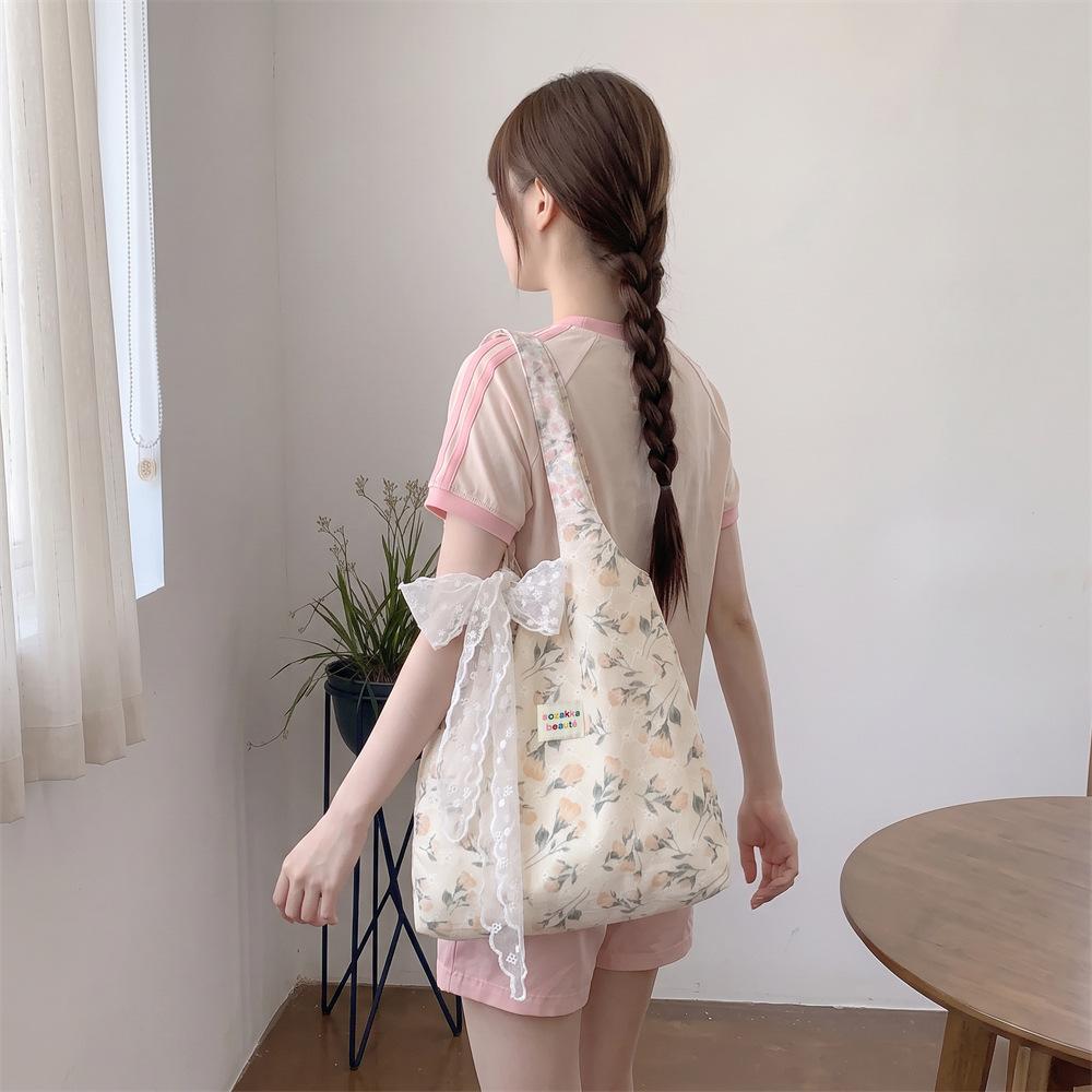 Yellow Tulip Floral Vest Tote Bag Lace Texture Cotton Bag Cake Tiered Skirt Shoulder Bag