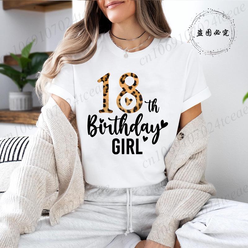 Unisexs Funny Short Sleeve Shirt Its My 18th Birthday Leopard Printed TShirts Round Neck Tee Shirt Birthday Party Girls Tops