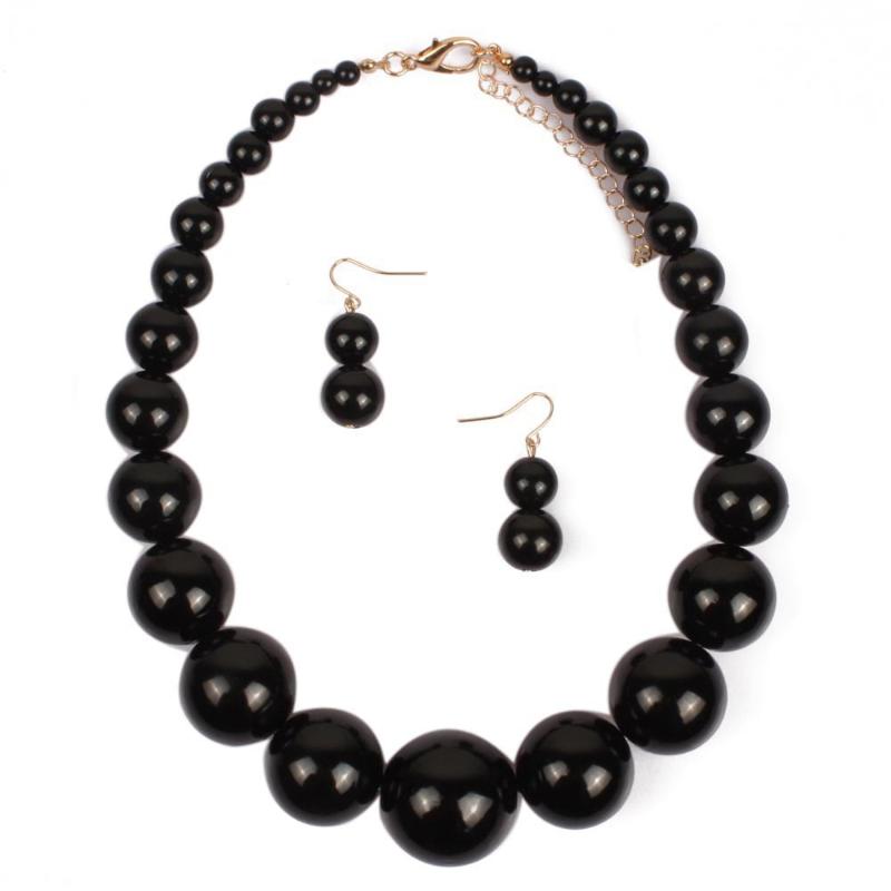 Women Big Imitation Pearl Choker Necklace and 3Pcs Set White Pearl Beaded Earrings for Valentine Night