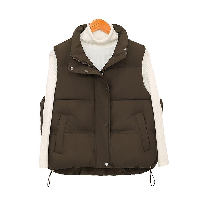 Vest Fashionable Warm Solid Color Cotton Short Stand-up Collar Vest Vest Vest Vest Sleeveless New Versatile Coat