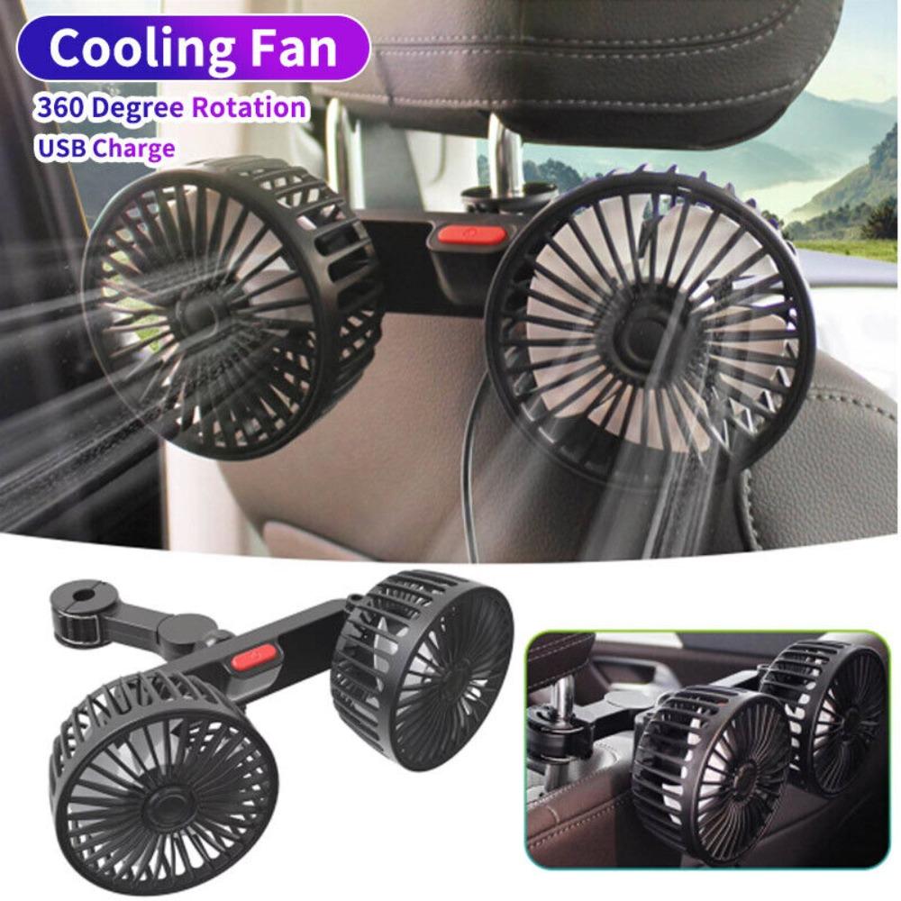 Two-Head 3 Speed 360° Rotation Car Back Rear Seat Fan Car Cooling Fan Air Cooling Fan Headrest Fan