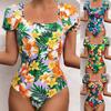 Beautiful One-piece Bikini Wireless Quick Drying Triangle Cutting Floral Print Female Beach Wear for Spa