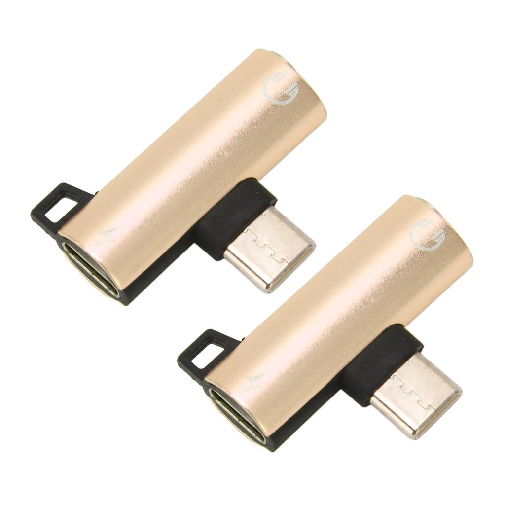 2Pcs USB C to 3.5mm Audio Adapter 2 in 1 Type C 3.5mm Listening Music While Charging Durable ABS USB C to Audio Jack