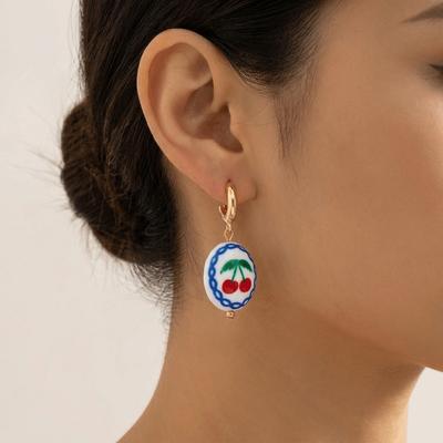 Богемные серьги-подвески из смолы Цветочный узор Золотое С-кольцо Пляжные серьги-капли с принтом Разные узоры Прямоугольные