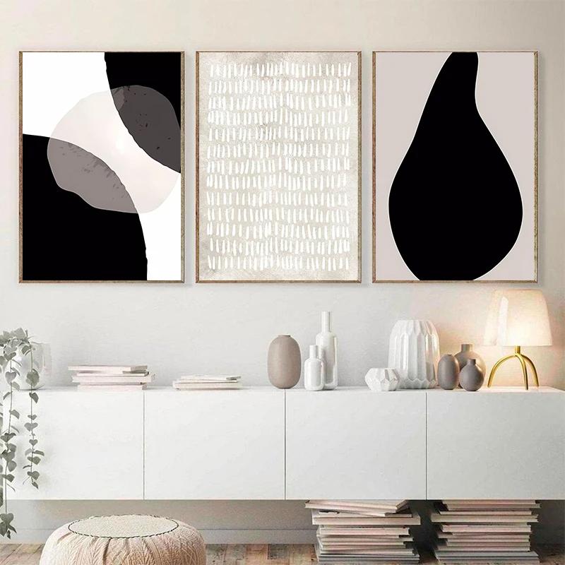 Modern Abstract Line Geometric Wall Art Canvas Painting Black White Minimalist Posters Nordic Room Print Pictures for Home Decor