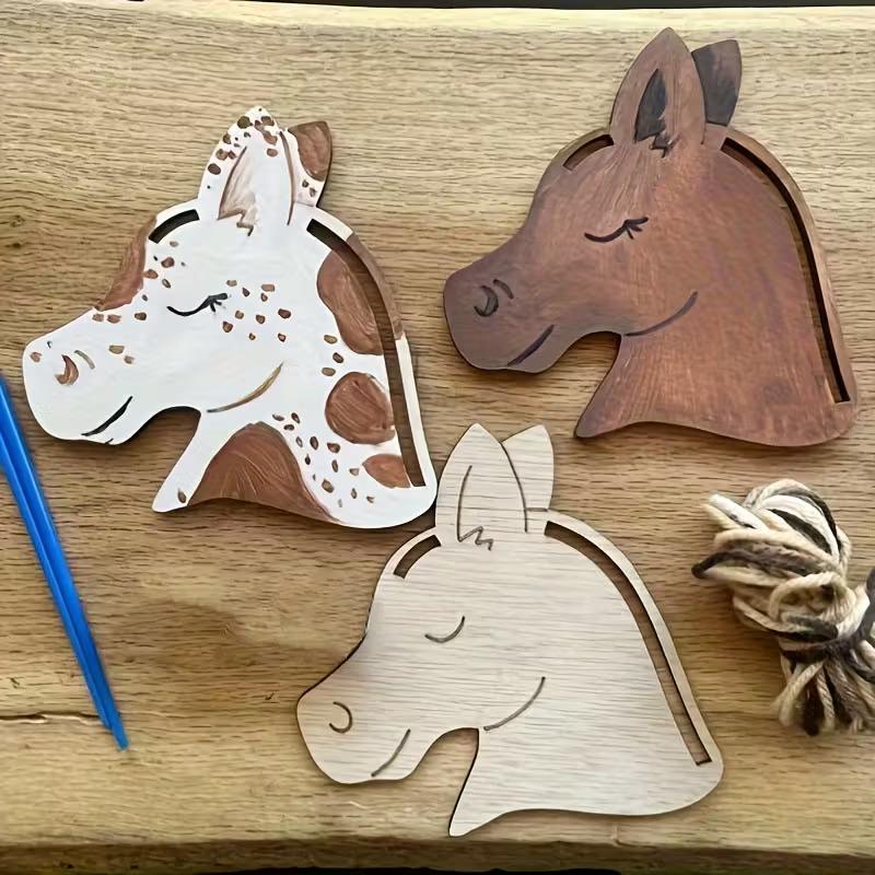 20pcs Wooden Horse Head Decorations, Painting Supplies, DIY Crafts, Home, Outdoor, Garden, Porch, Window Sill Decorations
