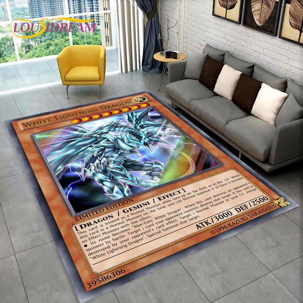 Monster Gold Card Cartoon Yu-Gi-Oh Anime Blue Eyes Dragon Game Carpet Rug for Bedroom Living Room Home Sofa Decoration, Коврик для пола