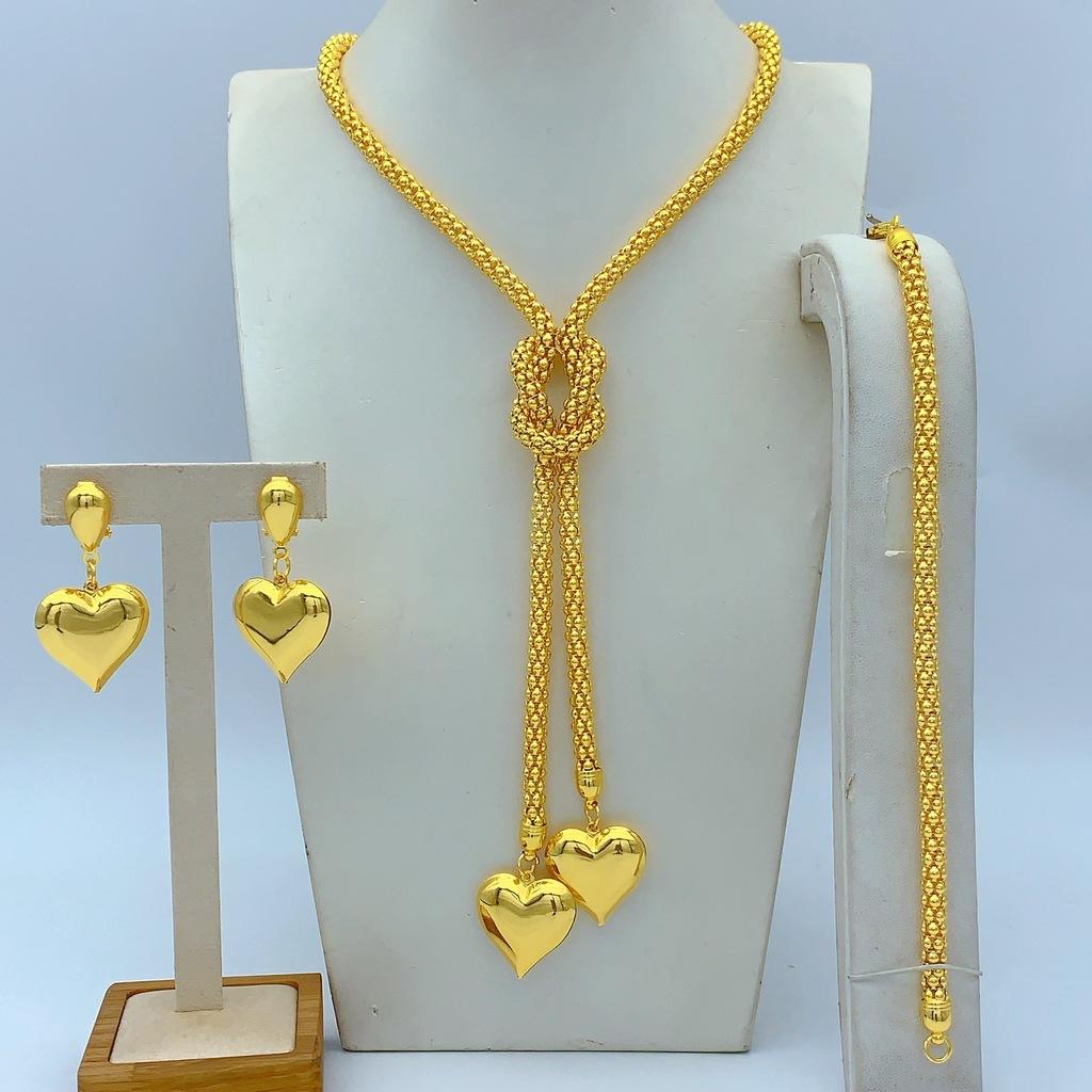 Dubai African European and American Trendy Chain Women Ins Cold Wind Retro Long Necklace Bracelet Earrings Jewelry