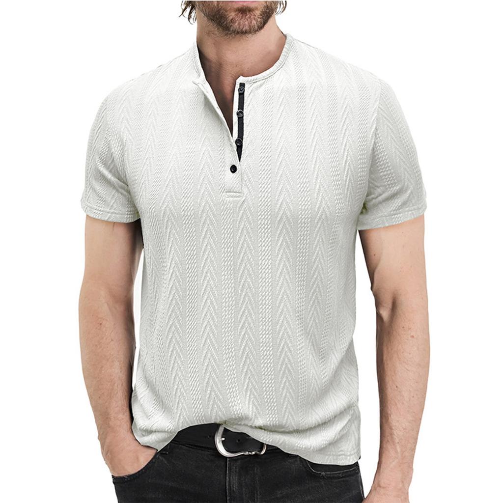 Men's Short Sleeved Shirt Men's 4-button T-shirt Casual Top