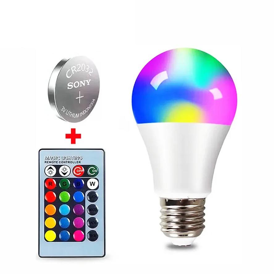 Светодиодная лампа RGB E27 4W 10W 15W AC85-265V с ИК-пультом ДУ, Умная светодиодная лампа RGBW для декора домашней атмосферы