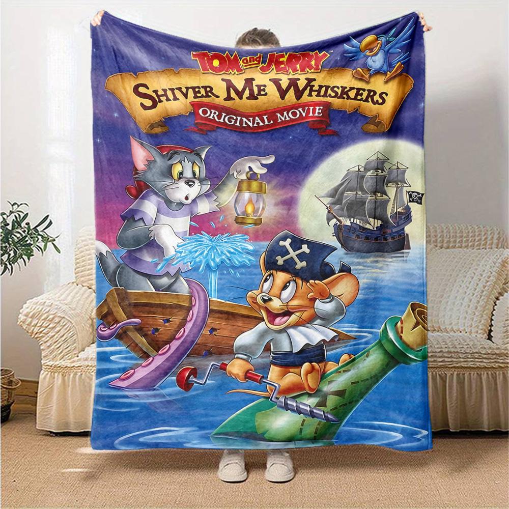 1pc Tom and Jerry Shiver Me Whiskers Flannel Blanket Soft Warm Throw for Home, Office, Travel, All-Season Cozy Bedding GiftL1140