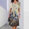 Summer Women's Round Neck Short Sleeve Printed Fashion Loose Midi Dress