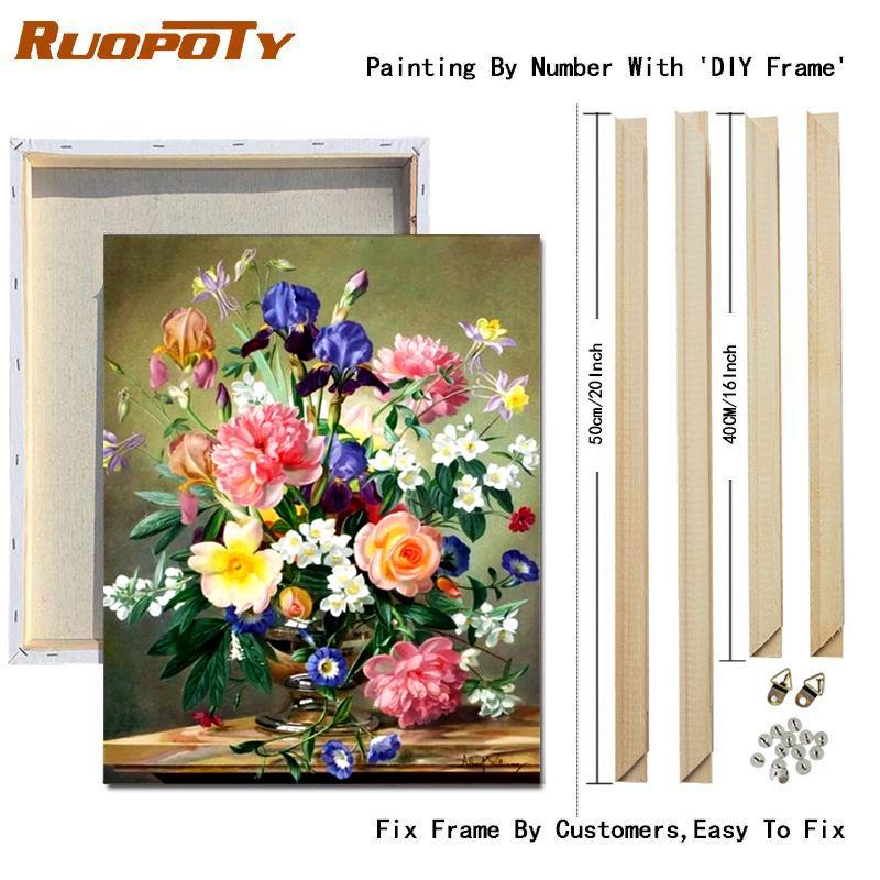 RUOPOTY DIY Frame Oil Painting By Numbers Daisy Flower Acrylic Home Decor On Canvas Wall Art Picture Rose For Living Room