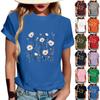 Women's Fashionable Round Neck Casual Retro Print Short Sleeved T-shirt Top