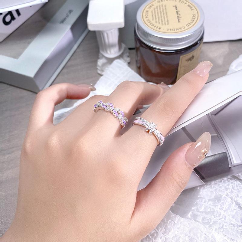 Nine Purple Fire Enamel Oil Dripping Butterfly Row Diamond Opening Ring Super Immortal Light Luxury Advanced Sense Explosive Personality Ring Female