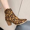 Новые сексуальные женские леопардовые сапоги из флокированной кожи с острым носком на высоком каблуке, ботильоны с боковой молнией, осенние женские сапоги