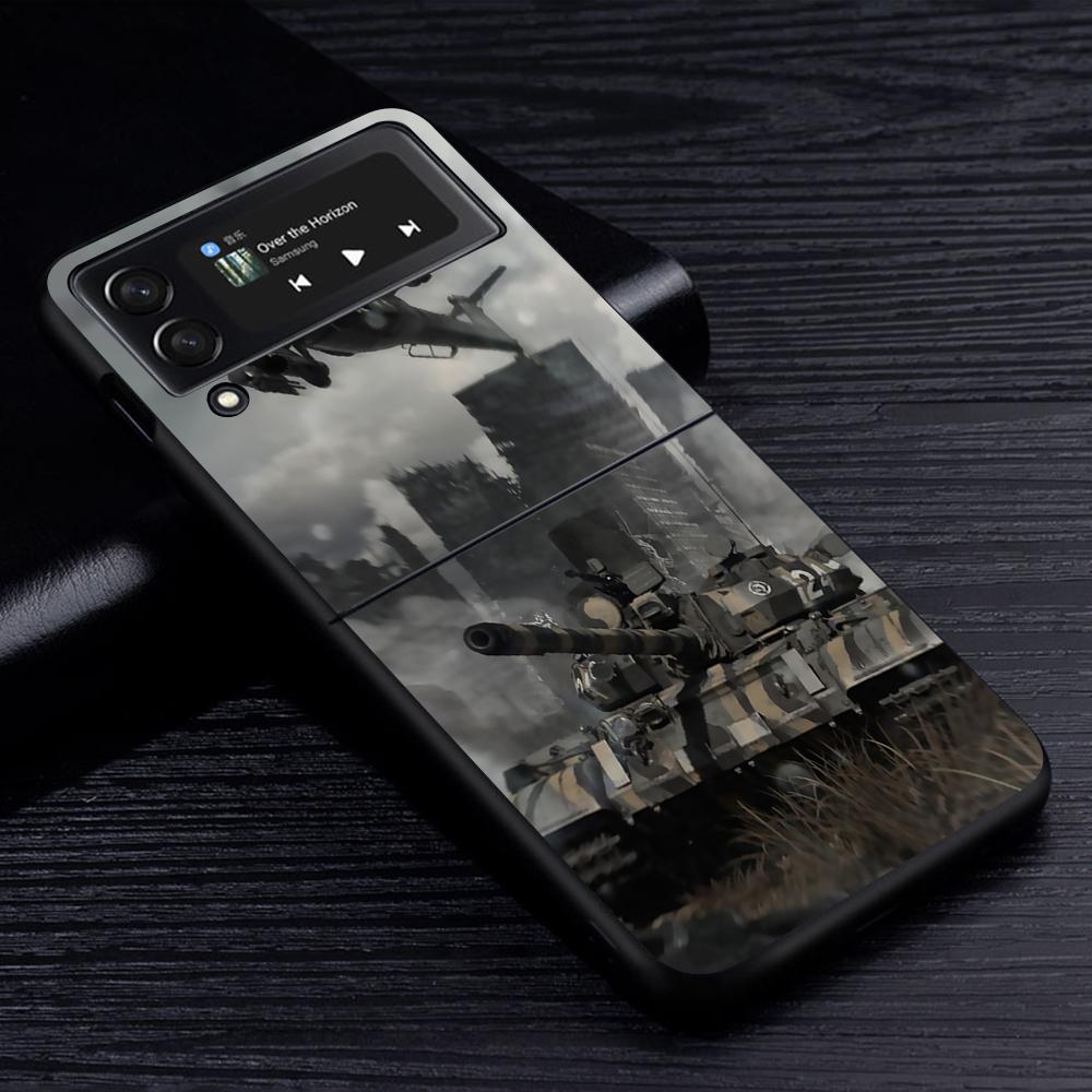 Чехол для мобильного телефона Tanks Fighter Warship для Samsung Galaxy Z Flip4 Flip3 5G, черный чехол Z Flip 4 3, роскошный жесткий чехол из ПК Zflip3